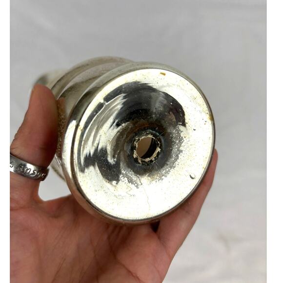 Antique Victorian Silver Hand Blown Mercury Glass Vase Floral Design 9" Tall - Picture 6 of 16